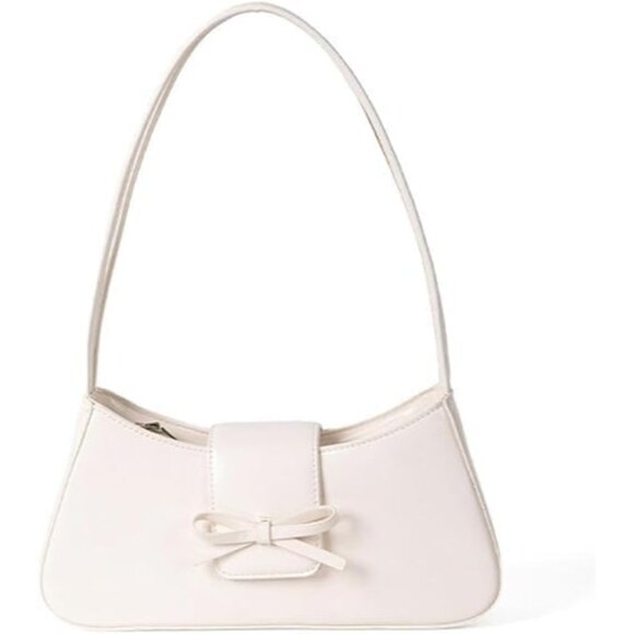 Women's White Bow Purse Clutch Tote Hand-Bag Classic Crescent Bag Coquette Purse - Picture 1 of 6